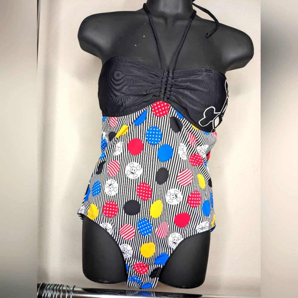Retro Paul Frank Bandeau Ruched Top One Piece M